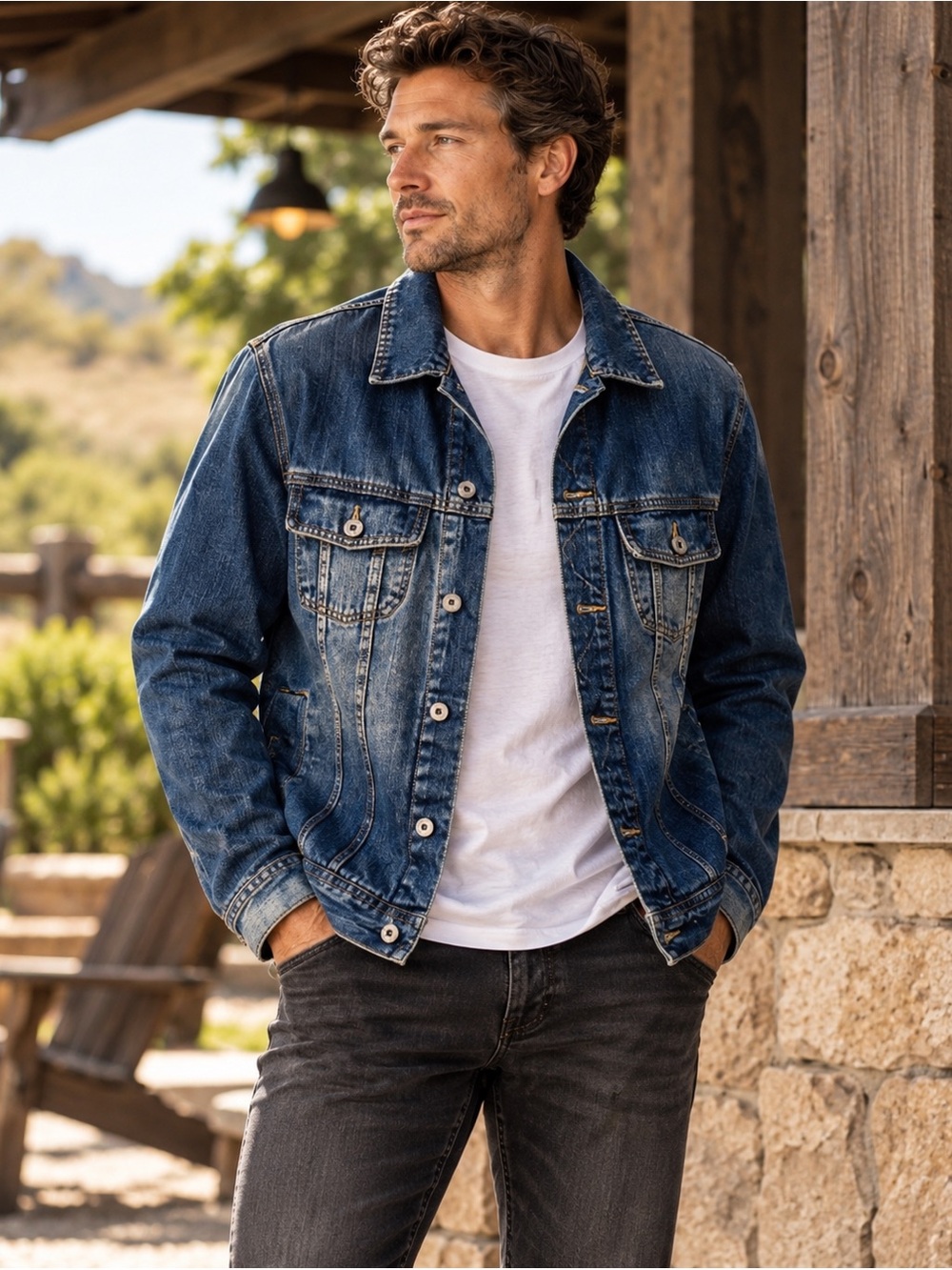 Jack & Jones Men’s Medium Blue Distressed Denim Trucker Jacket